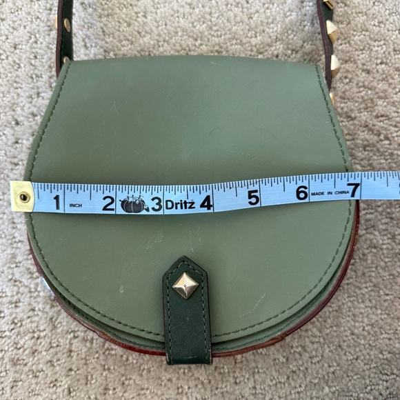 Rebecca Minkoff Mini Skylar Olive Green Gold Studded Cross Body Saddle Bag Purse - Picture 8 of 9